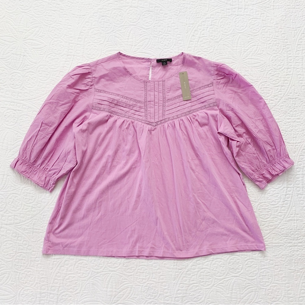 J. Crew Puffed-Sleeve Woven Lace Top, Pink